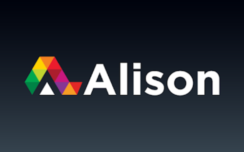 "Alison logo with a colorful geometric design next to the company name on a dark gradient background."